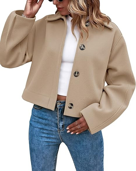 Cicy Bell Womens Cropped Pea Coat Casual Button Down Short Jackets Fall Winter Outerwear | Amazon (US)