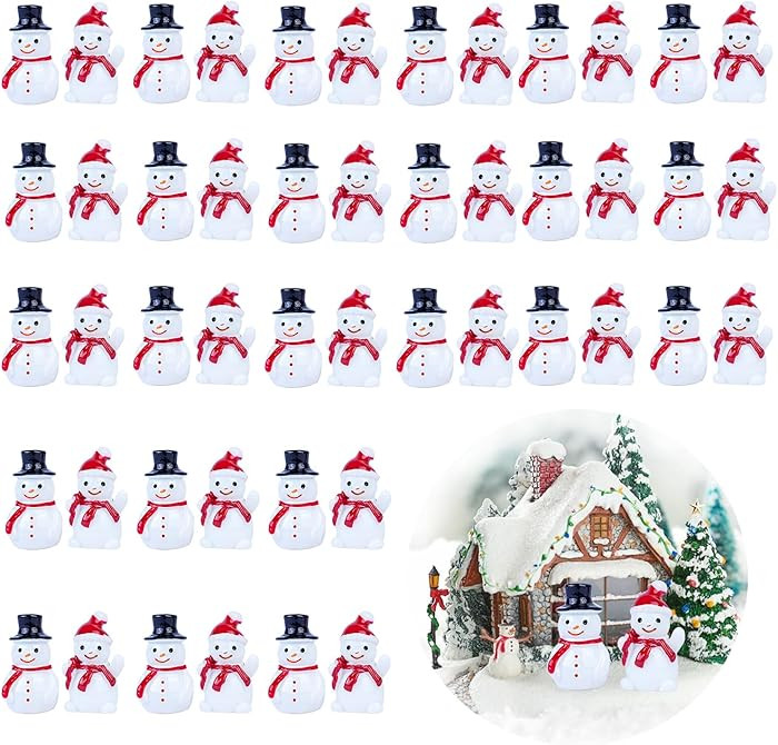 60PCS Mini Snowman Figurines, Small Snowman Miniature Figurines with Red & Black Hat for Christma... | Amazon (US)