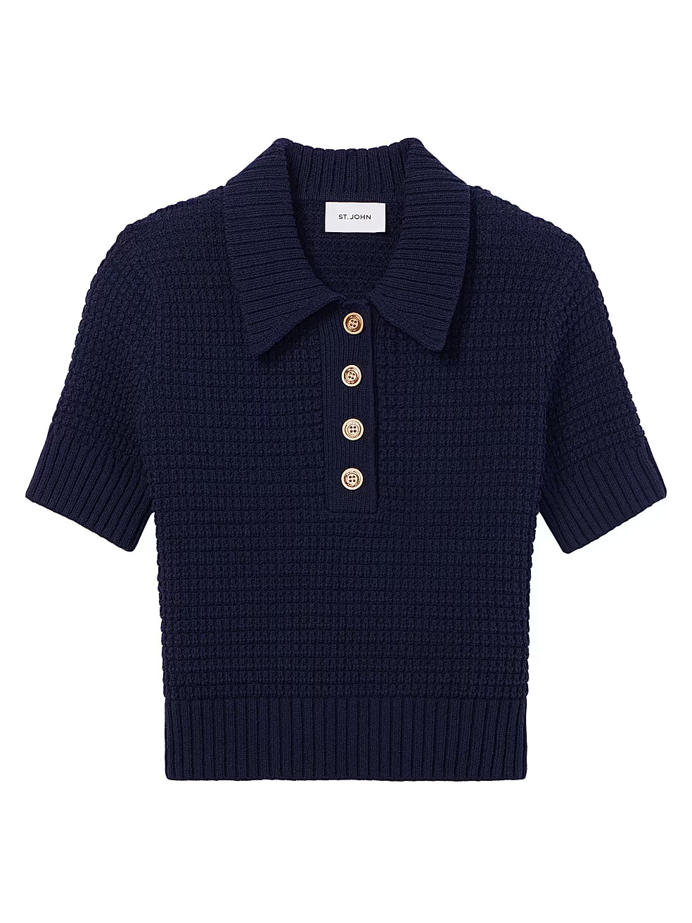 St. John Textured Knit Polo Top | Saks Fifth Avenue
