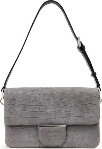 Ondine Croc Embossed Suede Shoulder Bag | Nordstrom