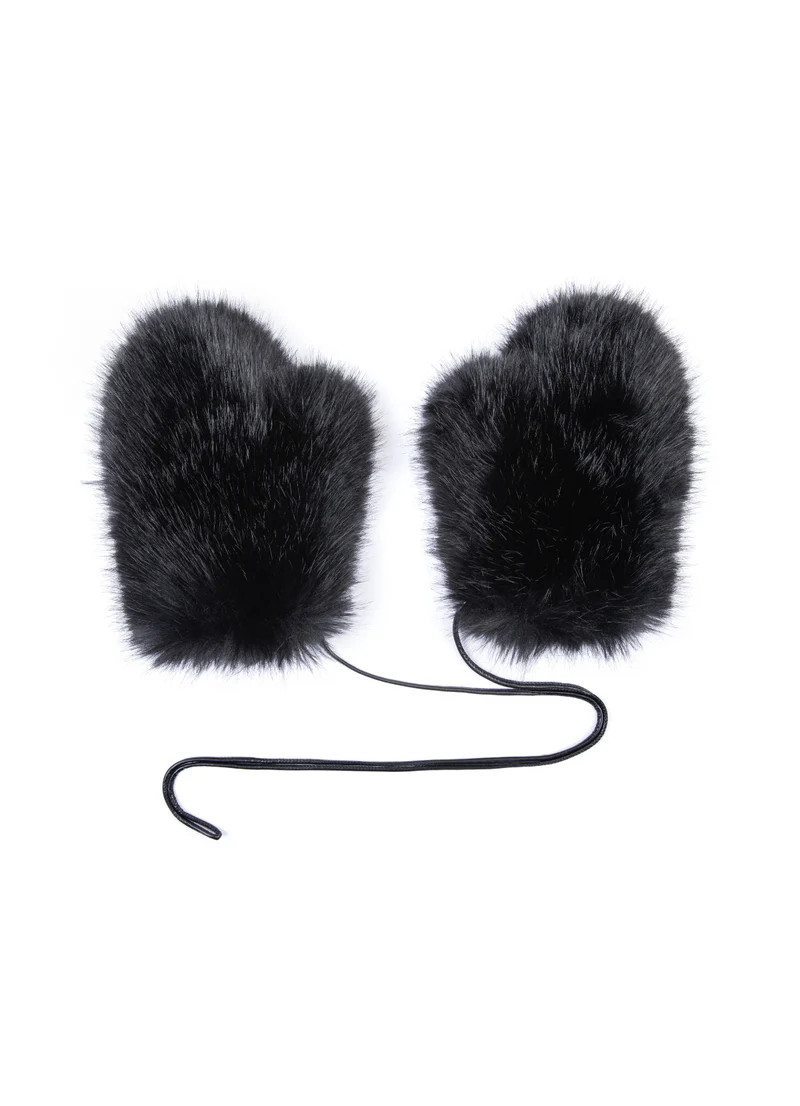 Black Faux Fur Mittens | DE SAVARY LONDON