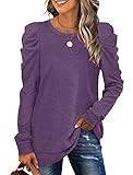 Amazon.com: Cute Sweaters for Women Fall Crewneck Puff Sleeve Blouses and Tops Dressy Purple S : ... | Amazon (US)