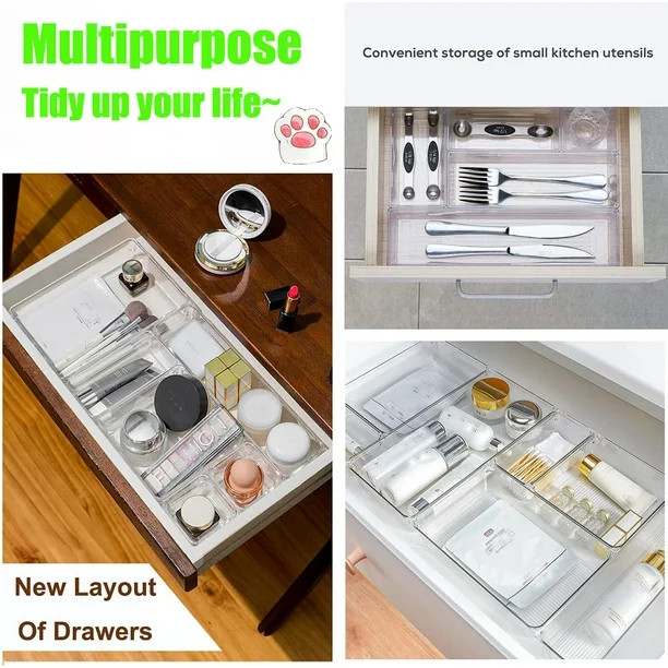 Sawuky 14Pcs Clear Drawer Organizer Plastic Vanity Tray | Walmart (US)