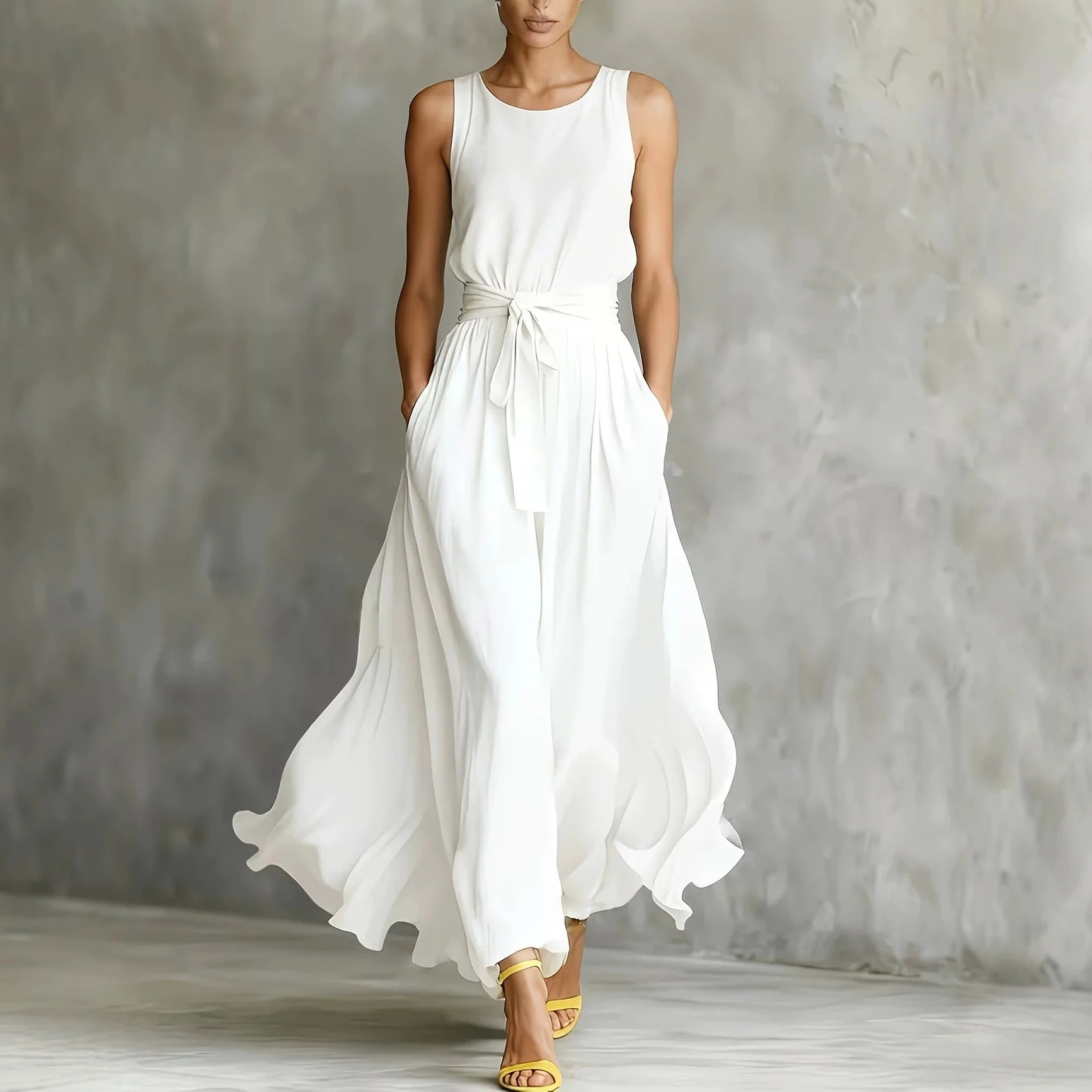 Women's Lace-Up Waist-Cinching Sleeveless Maxi Dress | Zulily