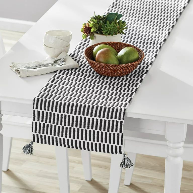 Mainstays Woven Stripe Table Runner, 14" x 72", Black and White, 1 Count | Walmart (US)