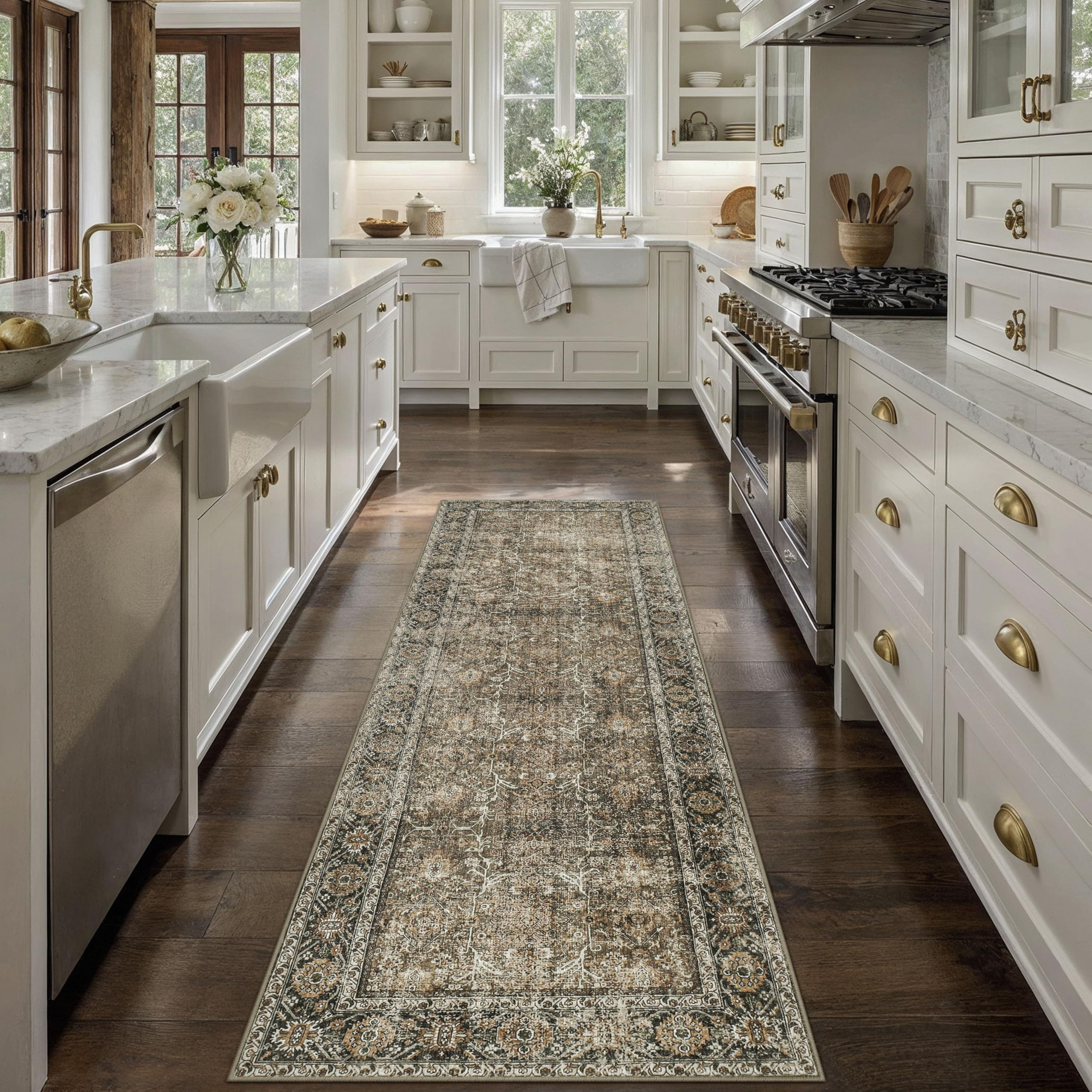 Brown Runner Rug 2x6 Vintage Area Carpet Hallway Long Indoor Kitchen Washable Living Room Low Pil... | Amazon (US)