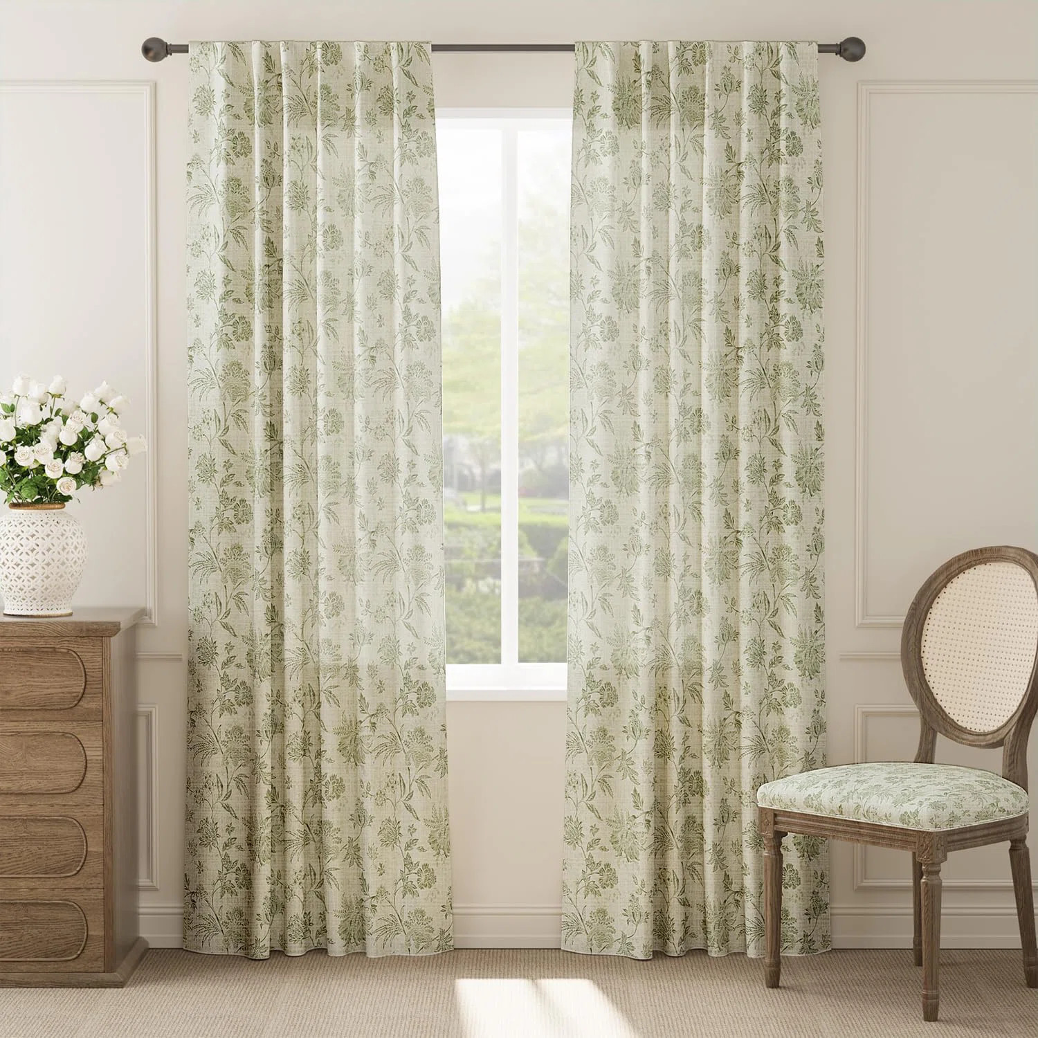 Linen Blend Floral Rod Pocket Curtains (Set of 2) | Wayfair North America