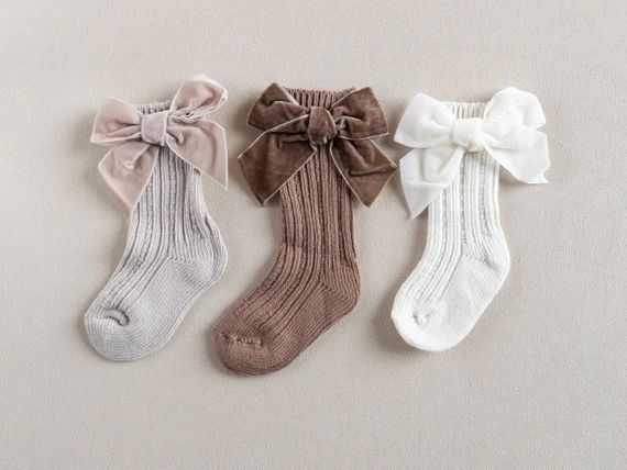 Baby Girl Bow Socks Sweet Velvet Infant Stockings Spring | Etsy | Etsy (US)