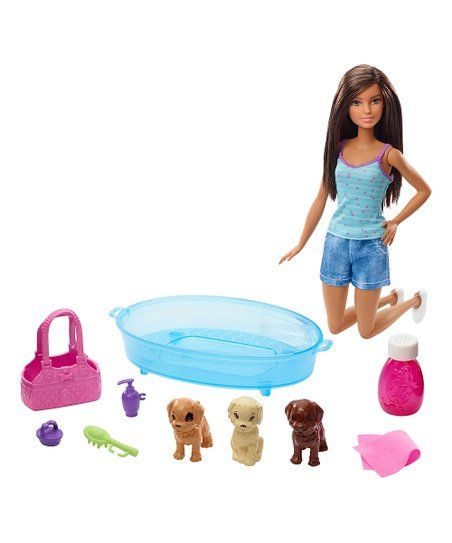 Barbie Brunette Puppy Bath Time Play Set | Zulily