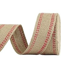Natural Cotton Stripes Fabric Ribbon 1-1/2 inch Red and White Stripe Ribbon for DIY Crafts, Gift ... | Amazon (US)