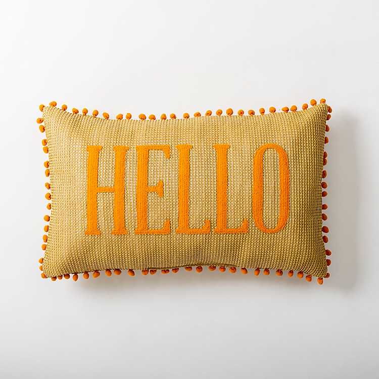 Orange Hello Pom Pom Outdoor Lumbar Pillow | Kirkland's Home