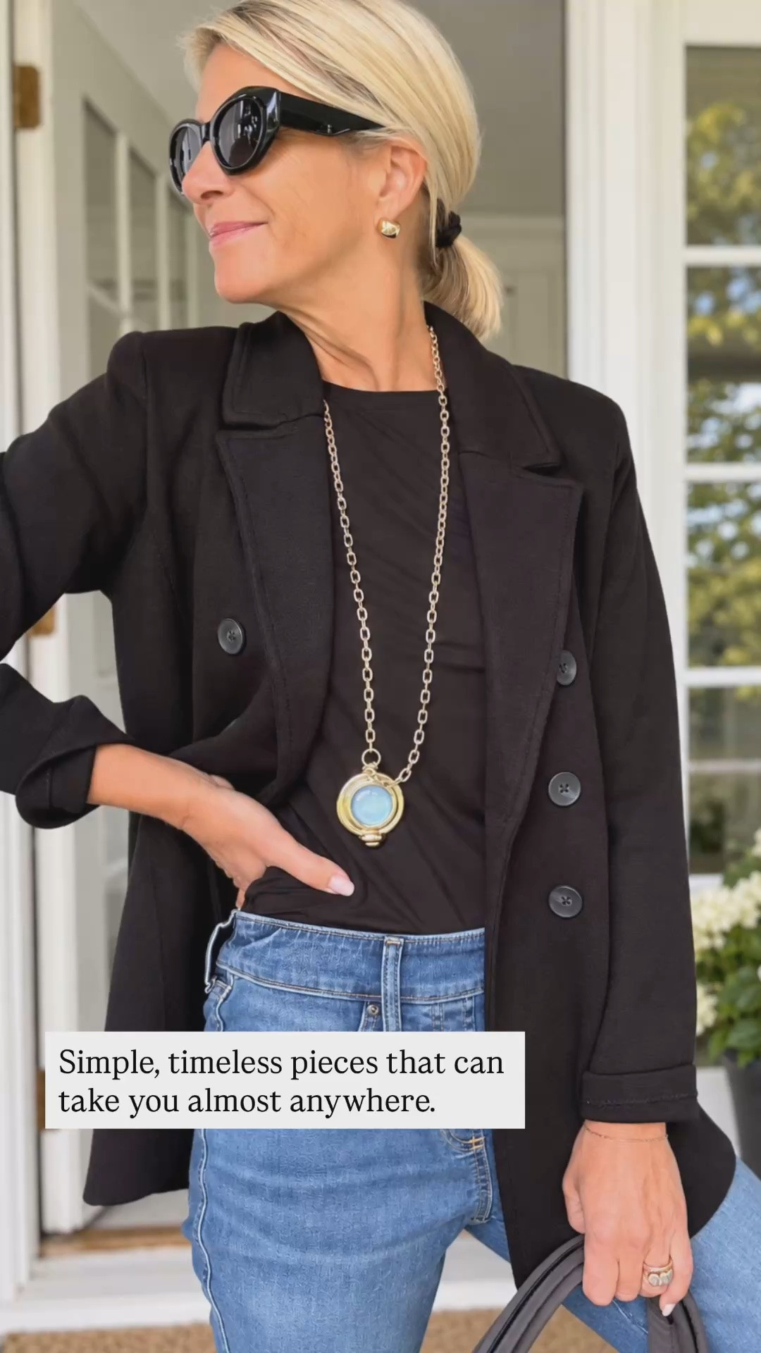 A great black blazer makes even your favorite jeans feel instantly more polished. I love this simple combination with a black tee, statement sunglasses, and a long pendant, easy enough for everyday but pulled together enough for lunch or dinner.

👩‍💻 LTK PRO TIPS
❤️ Heart = Support my posts ;-)
🔖 Save = Get sale & restock alerts for the things you love!
📋 Lists = Keep favorites organized (List ideas: Christmas, Birthdays, and Vacations!)
📲 Share = Send lists and products to a friend (or your daughters like me).
💬 Comment = Ask me anything, and I’ll answer. ;-)

#LTKootd #LTKOver40 #LTKSeasonal