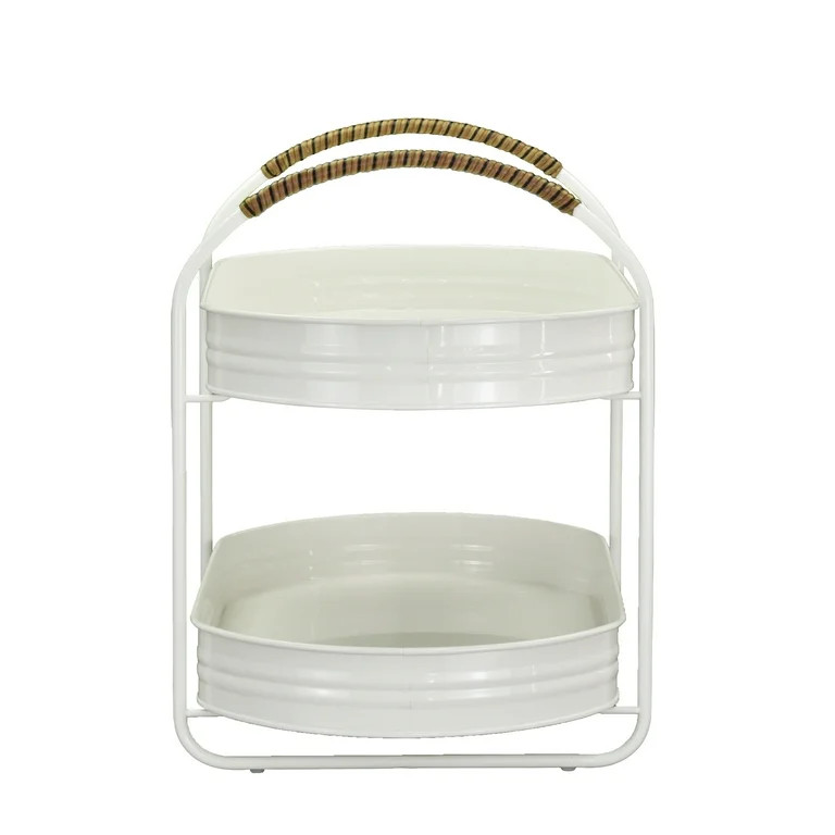 Better Homes & Gardens - Vanilla White Galvanized 2-Tier Serving Tray Stand,15.90 in x 10.74 in | Walmart (US)