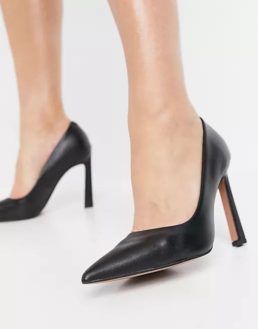 ASOS DESIGN Phoebe leather pointed high heeled court shoes in black | ASOS (Global)