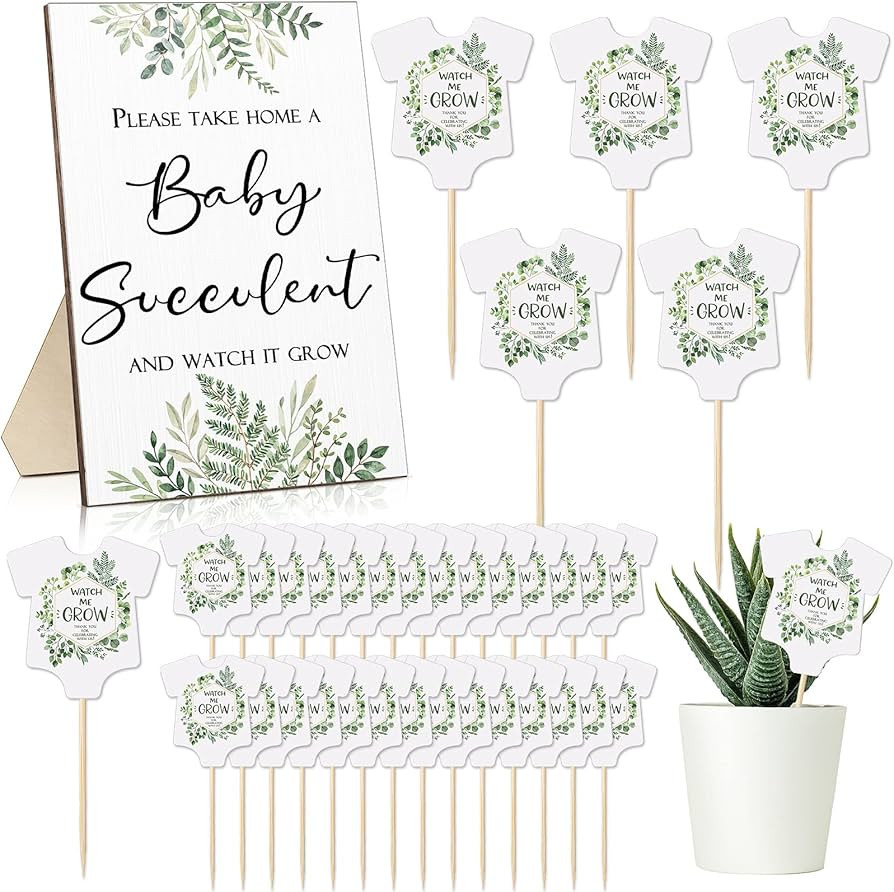 Newcotte Baby Shower Party Favors Watch Me Grow Succulent Tags Include 1 Piece Wooden Table Sign ... | Amazon (US)