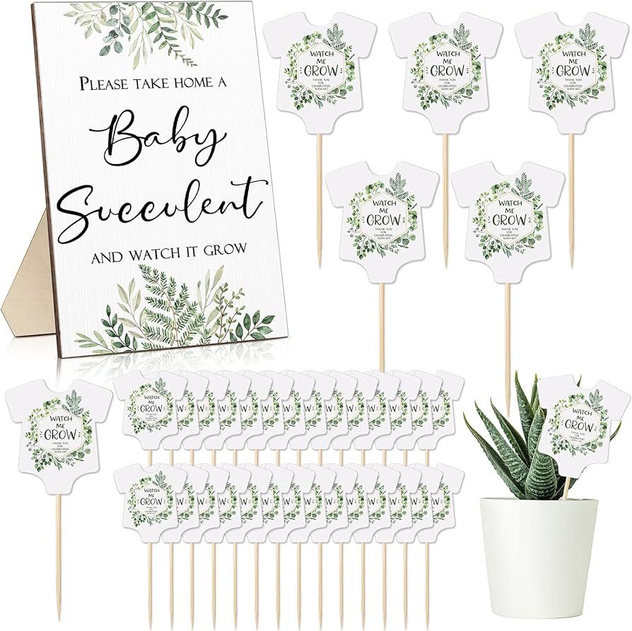 Newcotte Baby Shower Party Favors Watch Me Grow Succulent Tags Include 1 Piece Wooden Table Sign ... | Amazon (US)