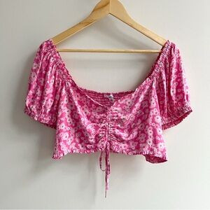 [bp] daisy print puff sleeve peasant tie front crop top pink L | Poshmark