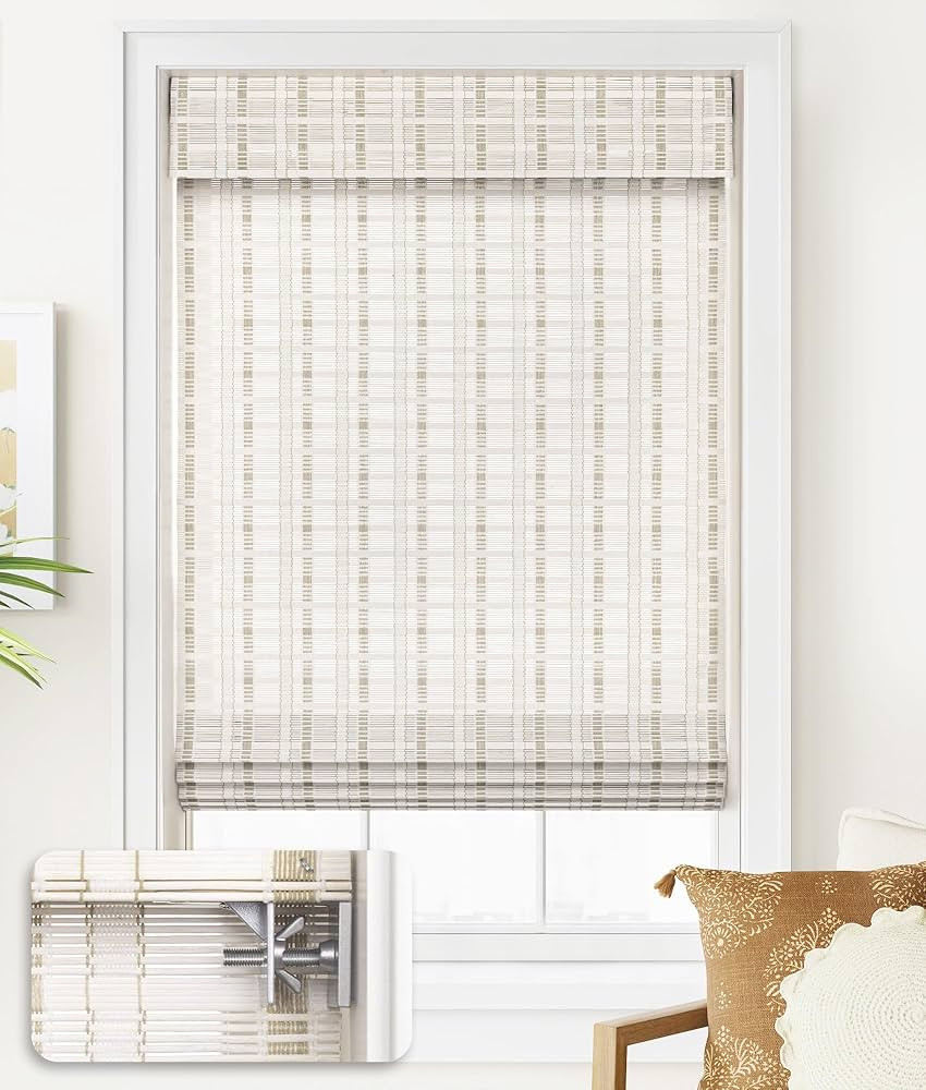 LazBlinds No Tools No Drill Cordless Bamboo Roman Shades, Light Filtering Window Treatment, Roll ... | Amazon (US)