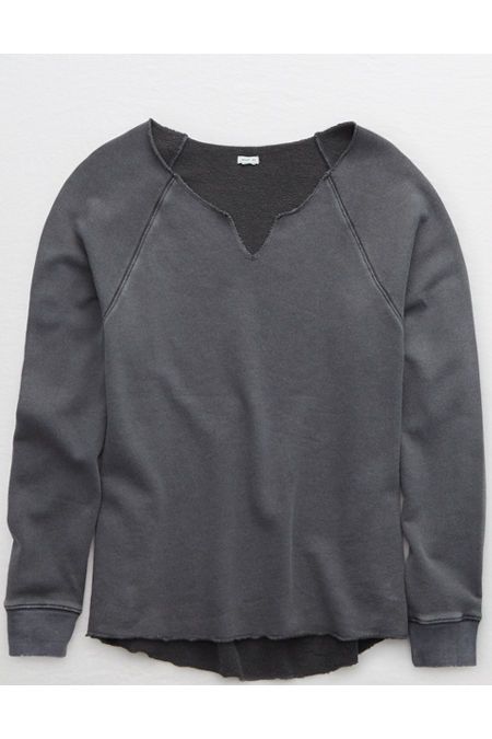 Aerie V Oversized Sweatshirt Women's Smoked Gray XL | American Eagle Outfitters (US & CA)