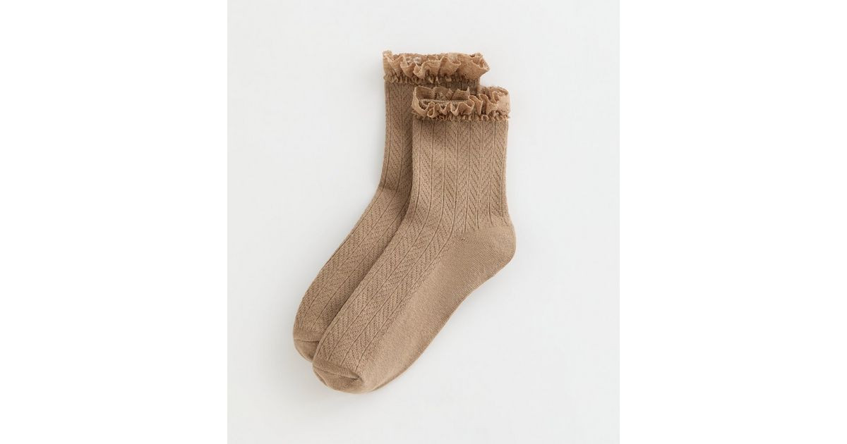 Camel Cable Frill Trim Socks | New Look | New Look (UK)