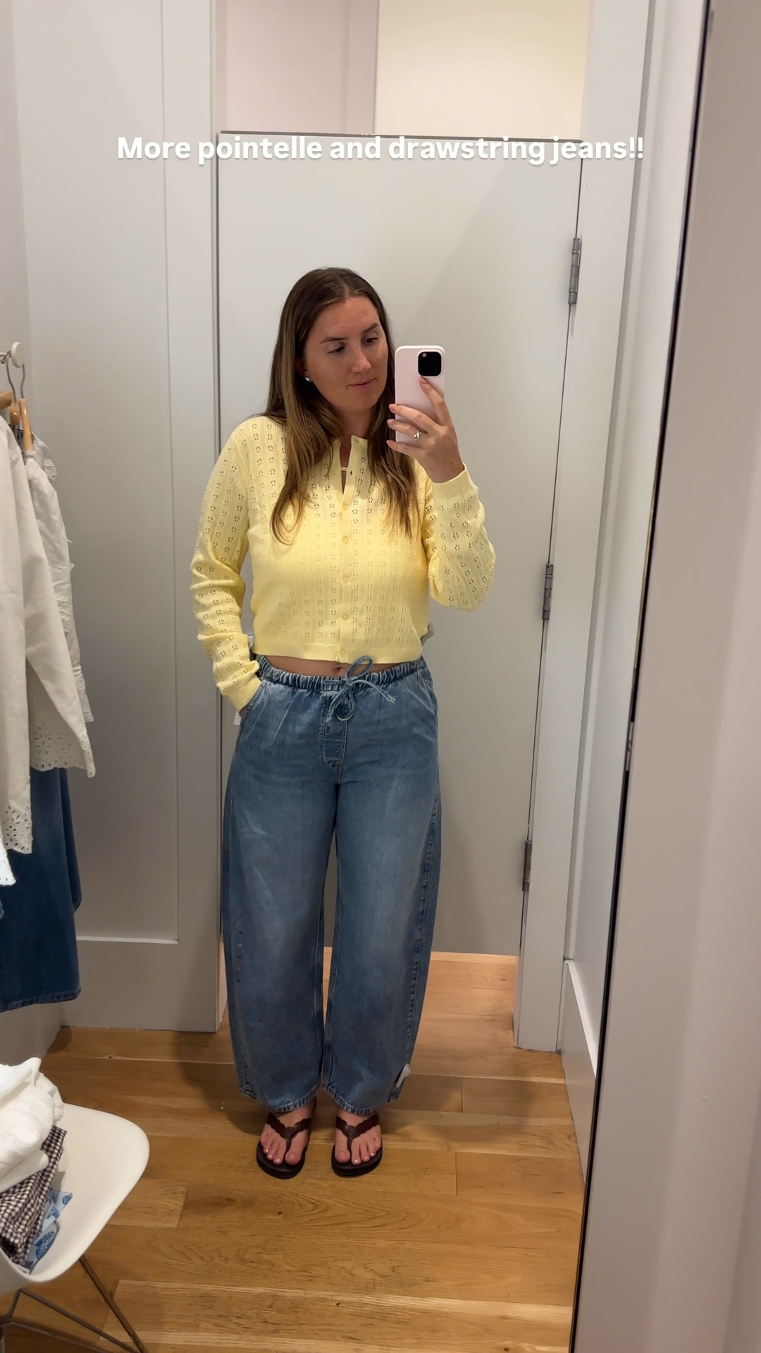 Wearing a size small yellow pointelle sweater and large drawstring denim!

#LTKSaleAlert #LTKBaby #LTKmomlife