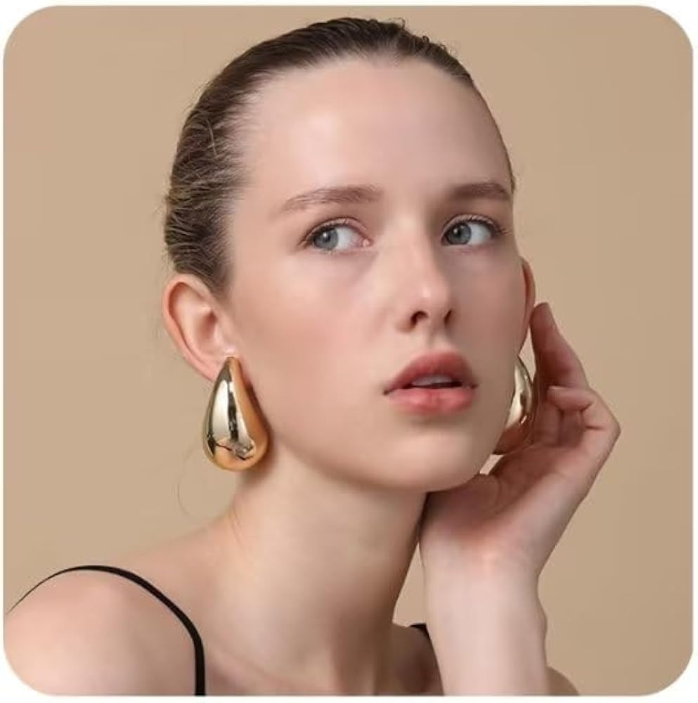 Teardrop Earrings Jewelry Dupes for Women Trendy,Lightweight Chunky 14K Real Gold Hoop Designer E... | Amazon (US)