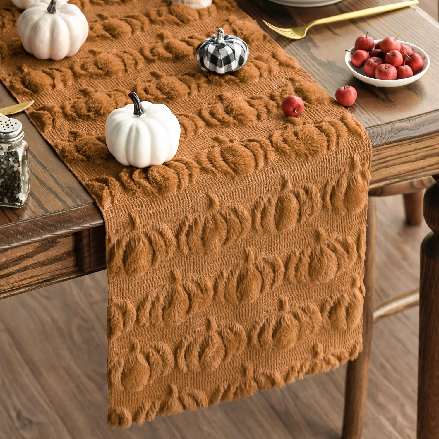 Artoid Mode Caramel Soft Faux Fur Pumpkins Fall Table Runner 13x72 Inch | Amazon (US)