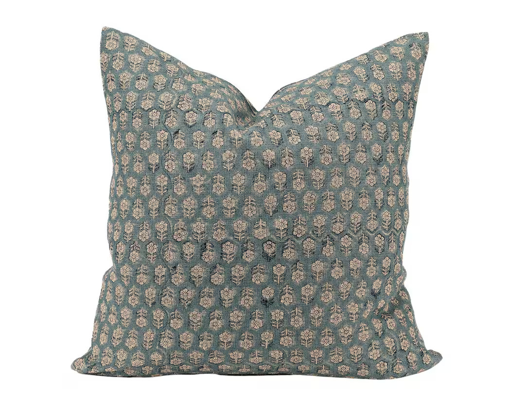 Floral Pillow Cover in Teal Blue Designer Pillow Covers - Etsy | Etsy (US)