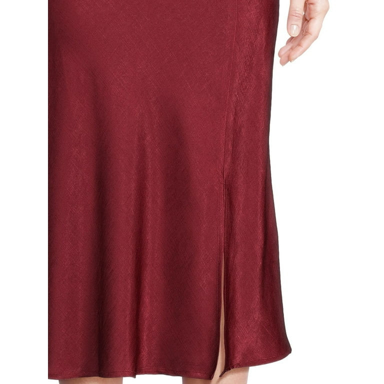 Time and Tru Women's Satin Midi Skirt with Side Slit, Sizes XS-XXXL | Walmart (US)