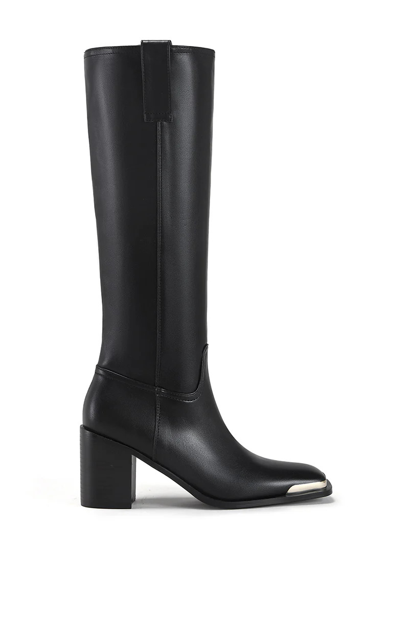 KOLSON-BLACK SQUARE TOE RIDING BOOT | Azalea Wang