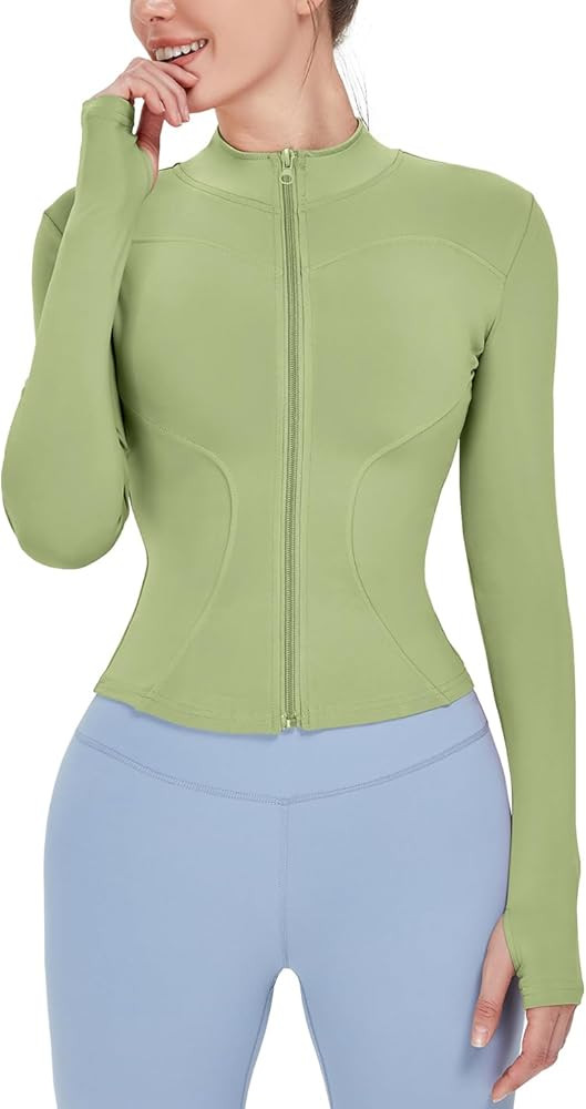 Locachy Women's Lightweight Stretchy Workout Full Zip Running Track Jacket with Thumb Holes | Amazon (US)