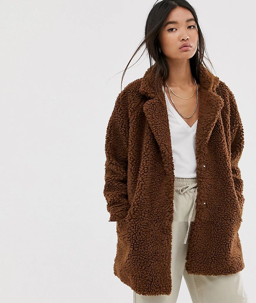 Only longline teddy coat-Brown | ASOS (Global)