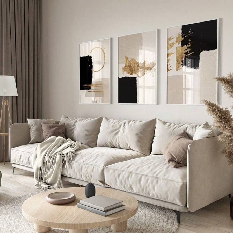 3pcs Set, Abstract Wall Art, Black And White Oil Painting Poster Print, Modern Minimalist Canvas ... | SHEIN
