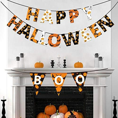Coolflash 3PCS Happy Halloween Banner Boo Banner,Pumpkin/Bat/Skull Halloween Bunting Boo Banner H... | Amazon (US)