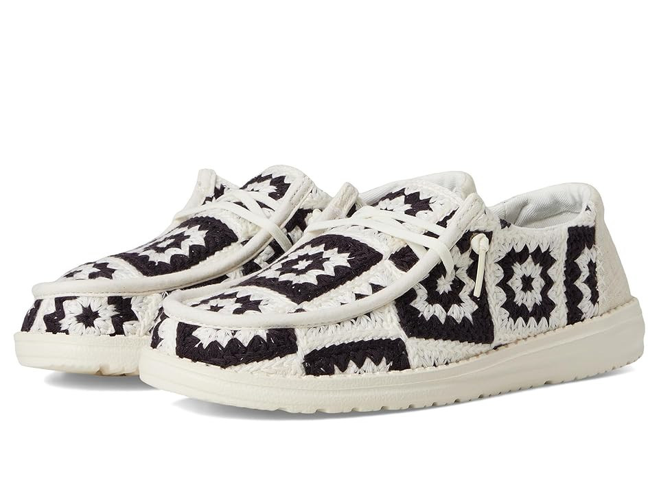 Hey Dude Wendy Cottage Crochet Women's Flat Shoes Black/Multi : 12 M, Fabric | Zappos