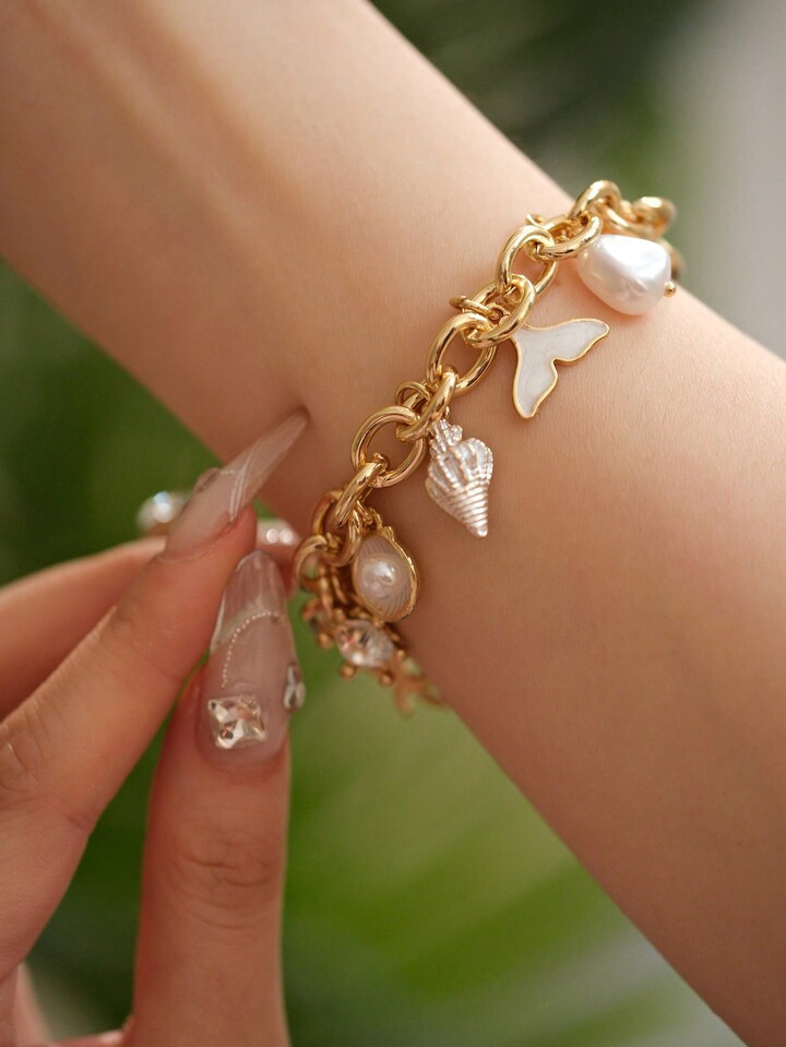 1pc Starfish & Seashell Pendant Bracelet, Suitable For Women's Daily Wear In Spring & Summer | SH... | SHEIN