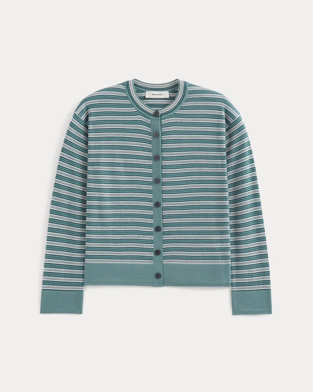 Crew Cardigan in Ultrasoft Merino | Reflecting Pond Multi Stripe | Everlane