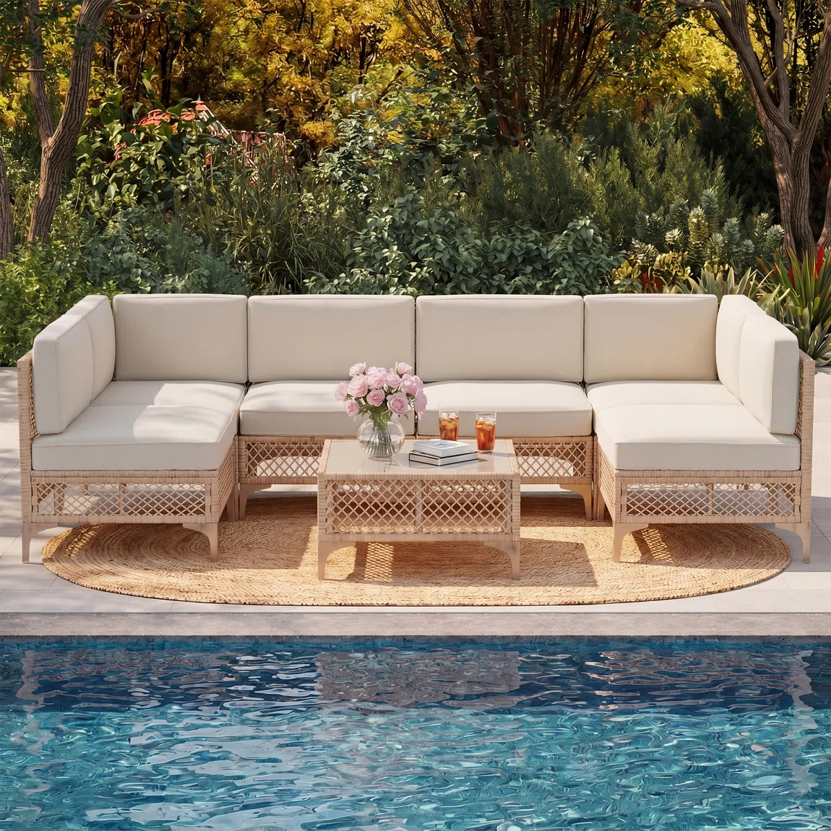 6 - Person Premium Patio Wicker Sectional Seating Group with Cushions | Wayfair North America
