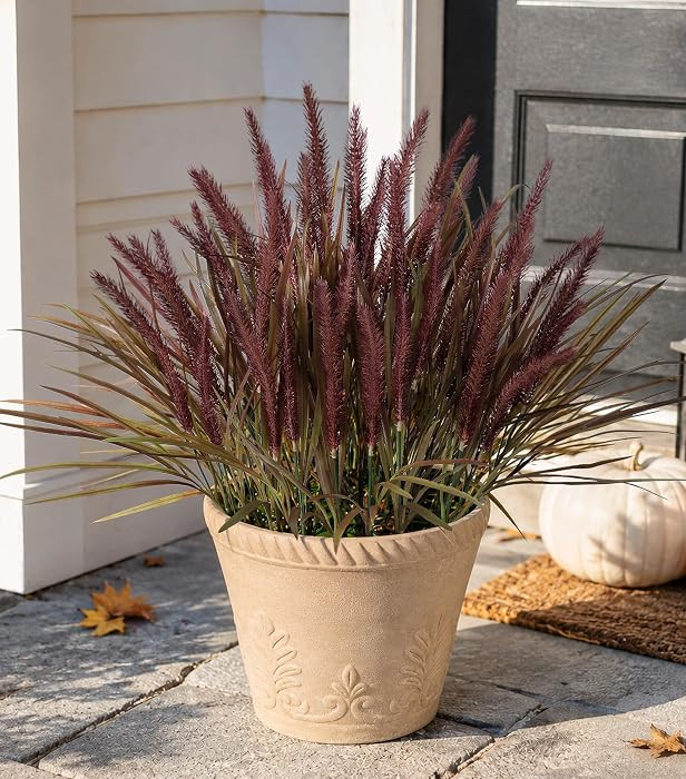 4 PCS Fall Fake Plants Outdoor Artificial Plastic Grass,20" Faux Dog Tail Grass Plant UV Resistan... | Amazon (US)