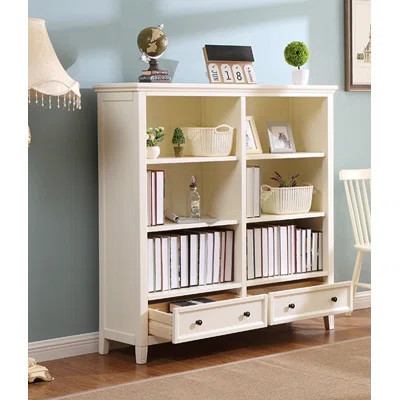 Modern Minimalist White American Style Solid Birch Wood Bookcase with Drawers | Wayfair North America