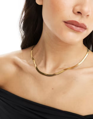 Neck On The Line 5mm gold plated stainless steel flat snake chain necklace | ASOS (Global)