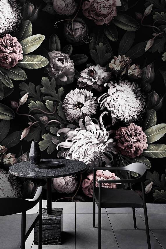 Dark Floral Peony Wallpaper | Etsy | Etsy (US)