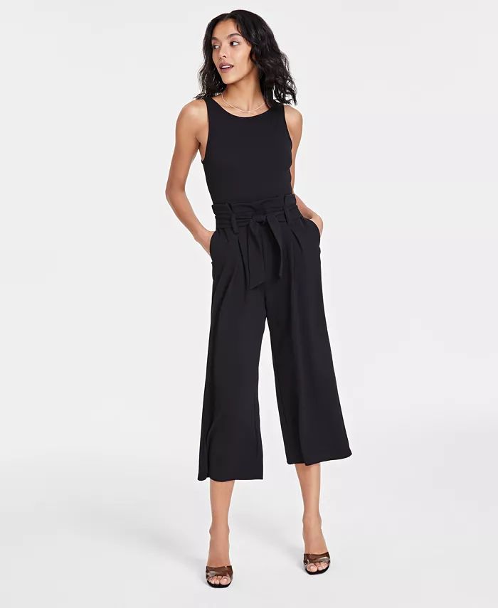 Bar III Petite Belted Sleeveless Jumpsuit, Created for Macy's - Macy's | Macy's