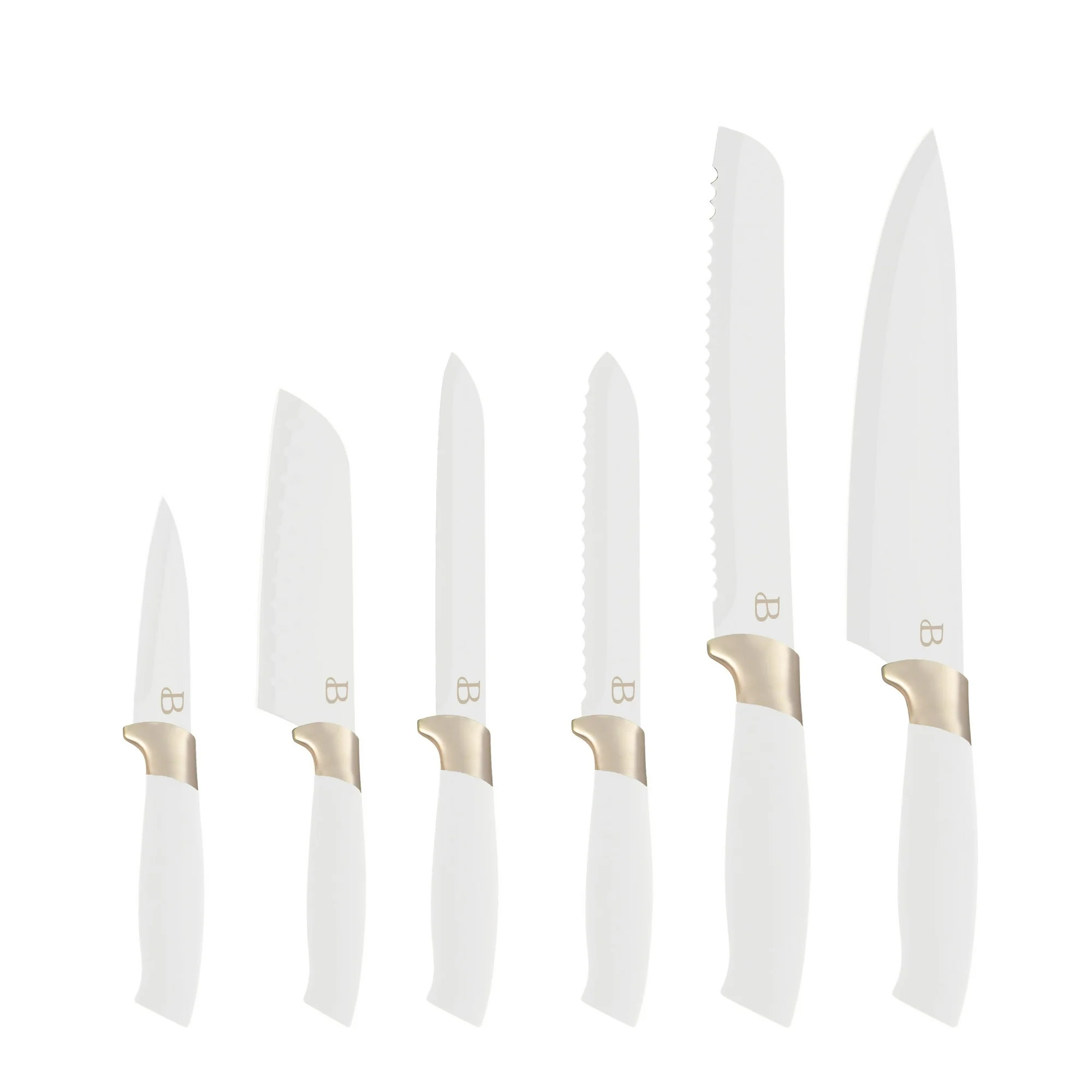 Beautiful 6 Piece Stainless Steel Knife Set White Icing with Gold Accent By Drew Barrymore | Walmart (US)