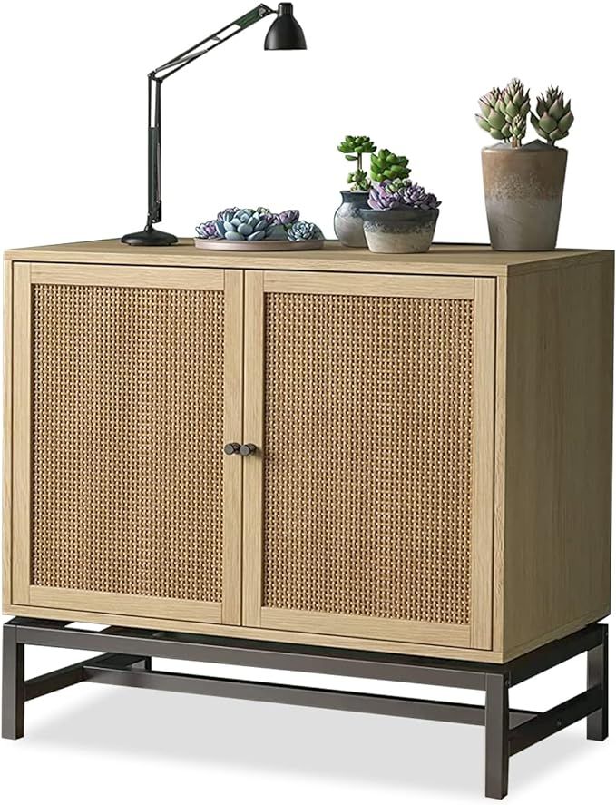 MIERES Rattan Cabinet, 2 Doors Kitchen Sideboards and Buffets with Storage and Adjustable Inner S... | Amazon (US)