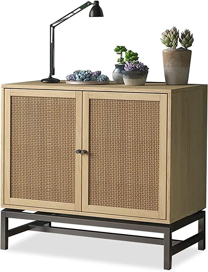 MIERES Rattan Cabinet, 2 Doors Kitchen Sideboards and Buffets with Storage and Adjustable Inner S... | Amazon (US)