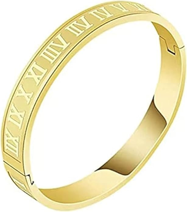 Gold Silver Plated Bracelets for Men Women Roman Numeral Bangle Bracelet Stainless Steel Personal... | Amazon (US)