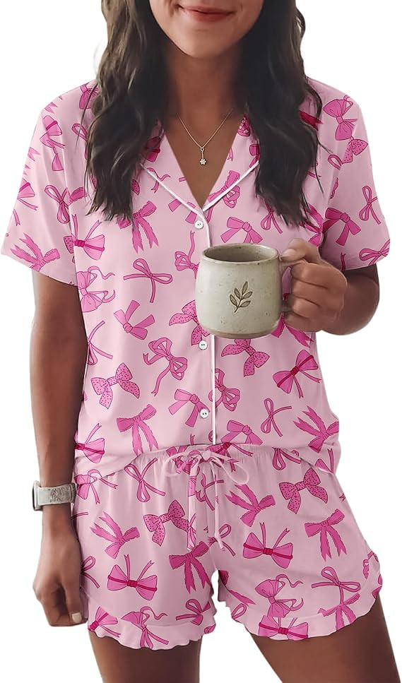 Ekouaer Womens Pajama Sets Button Down Cute Ruffled Pjs Set Sleepwear | Amazon (US)