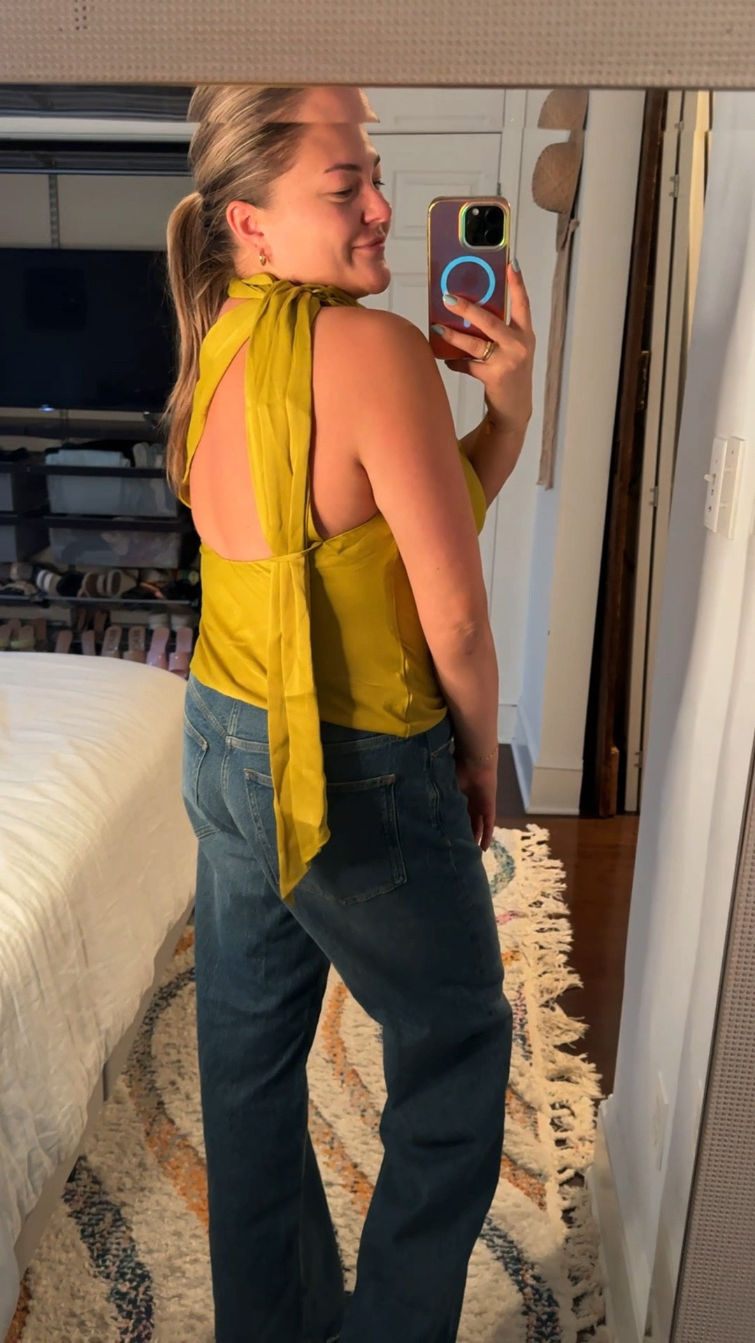 this is a tricky top to figure out at first, but so fun once it’s on. The one shoulder satin tie look feels so perfect to wear over the holidays and this color is so unique.

#LTKootd #LTKHoliday #LTKMidsize