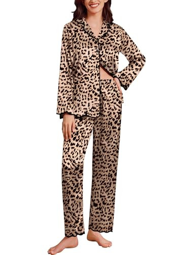 Ekouaer Silk Pajama Set Long Sleeve Button Down Ruffle Satin PJs | Amazon (US)